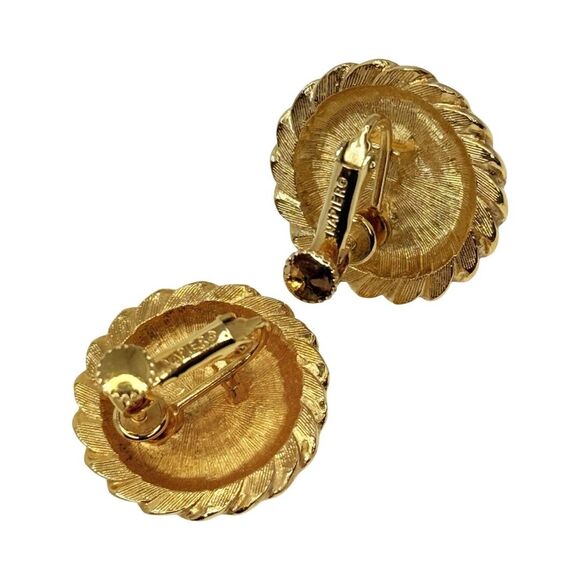 Vintage Napier Signed Pearl Button Screw Back Earrings 1" Gold Tone - Picture 6 of 9